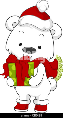 Illustration d'un Ours tenant un cadeau Banque D'Images