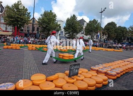 Les transporteurs dans un marché du fromage d'Alkmaar, Pays-Bas Banque D'Images