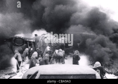B24 liberator en feu au cours d'une formation des équipages USAAF WW11 Banque D'Images