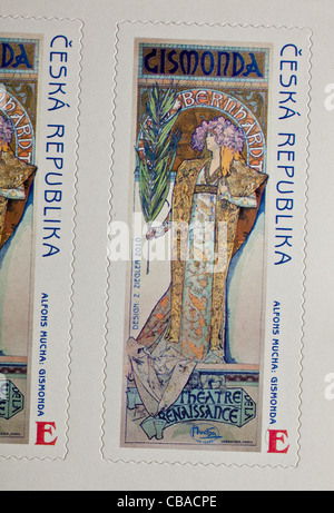 E tchèque (Europe) avec des timbres du motif Gismonda par le peintre Alfons Mucha (1860-1939). (CTK Photo/Martin Sterba) Banque D'Images