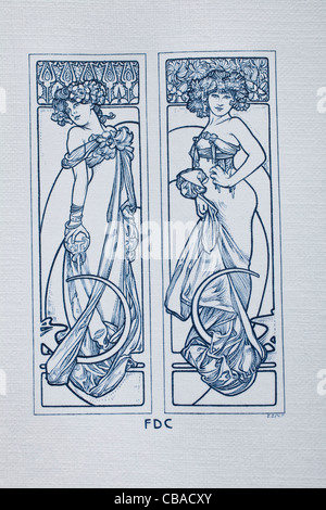 Motif de l'enveloppe premier jour (FDC) par le peintre Alfons Mucha (1860-1937). (CTK Photo/Martin Sterba) Banque D'Images