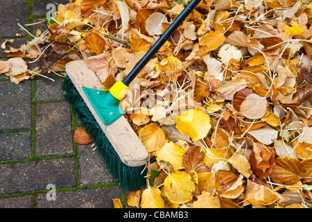 Balayant les feuilles d'automne Banque D'Images