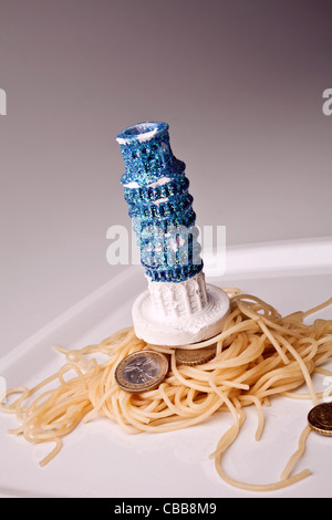 Euro, monnaie, monnaie, spaghetti, Tour de Pise Banque D'Images