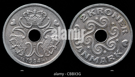 2 Kroner coin, Danemark, 1994 Banque D'Images