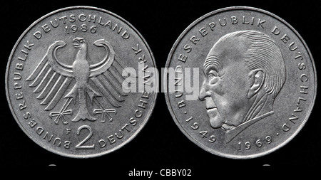 Pièce de 2 Deutsche Mark, Konrad Adenauer, L'Allemagne de l'Ouest, 1986 Banque D'Images