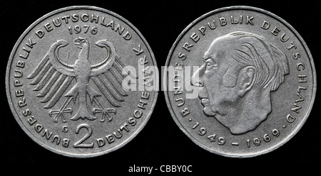 Pièce de 2 Deutsche Mark, Theodor Heuss, Allemagne de l'Ouest, 1976 Banque D'Images