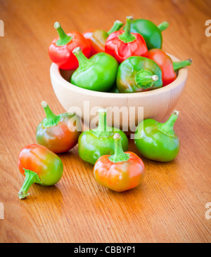 Cerise chaud les poivrons dans un bol sur une table Banque D'Images