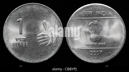 1 Roupie pièce, Inde, 2007 Banque D'Images