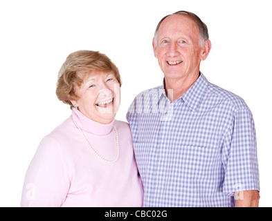 Happy senior couple portrait isolated on white Banque D'Images