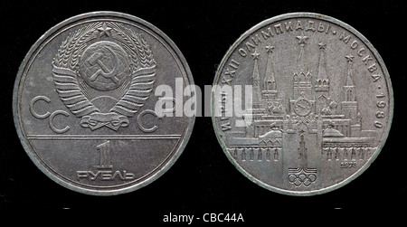 1 Rouble, médaille, 1980 Jeux Olympiques, la Russie, 1978 Banque D'Images