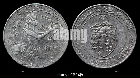 1 Dinar coin, Tunisie, 1997 Banque D'Images