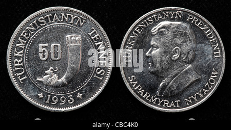 50 Tenge coin, Turkménistan, 1993 Banque D'Images