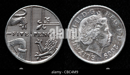 Pièce de 5 pence, UK, 2009 Banque D'Images