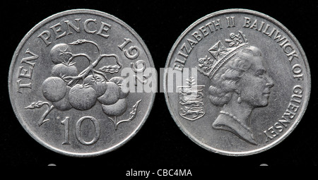 10 pence coins, bailliage de Guernesey, 1992 Banque D'Images