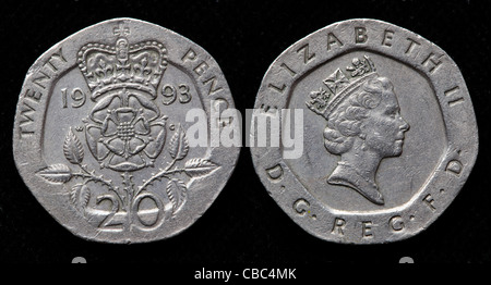 20 pence coins, UK, 1993 Banque D'Images