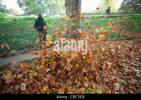 L'Angleterre, Londres, St James Park, les jardiniers feuilles mortes de compensation Banque D'Images