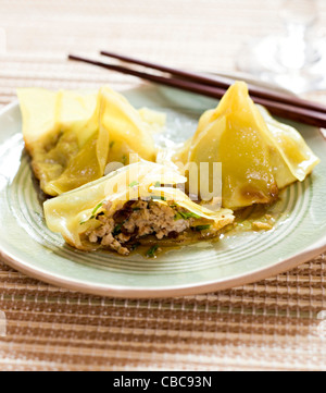 Wontons au poulet et aux cèpes Banque D'Images