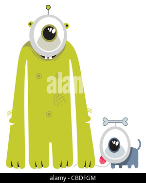 La figure d'un permanent vert alien avec un alien dog Banque D'Images