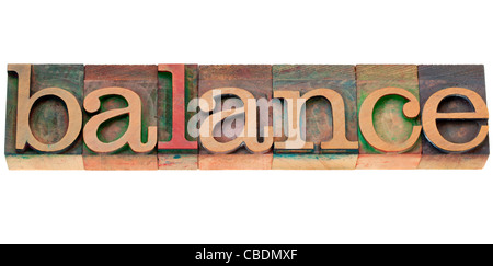 Équilibre - mot isolé en bois blocs typographie vintage Banque D'Images