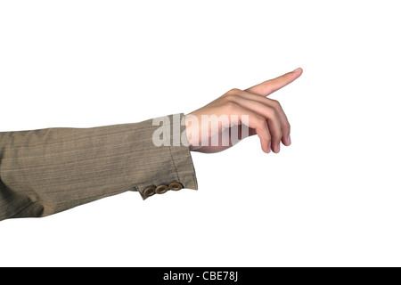 Man's hand pointing isolated on white Banque D'Images