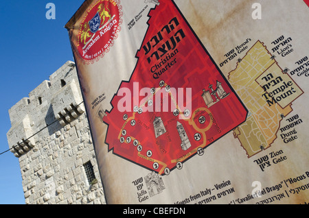 Affiche d'un plan de la vieille ville à la porte de Jaffa. Jérusalem. Israël Banque D'Images