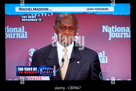 News clip de candidate présidentielle Herman Cain au 12 novembre 2011, Débat républicain sur CBS News et MSNBC Banque D'Images