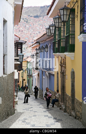 Calle Jaen, une rue dans un style espagnol colonial à La Paz, Bolivie Banque D'Images