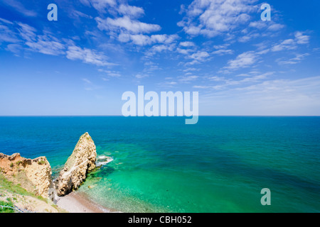 Point du Hoc, Normandie, France, le site d'une attaque audacieuse par US Army Rangers le jour J, le 6 juin 1944. Banque D'Images