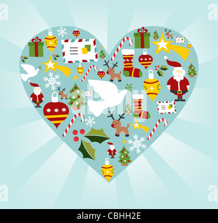 Ensemble d'icônes de Noël en forme de coeur fond. Fichier vecteur disponible. Banque D'Images