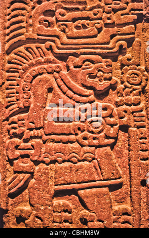 Les stèles en pierre sculpté précolombien entrée dans des cultures d'Oaxaca, Musée de Santo Domingo de Guzmán Ex Couvent à Oaxaca, Mexique Banque D'Images