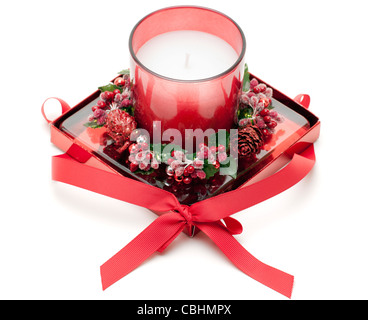 Couronne de Noël Décoration bougie avec un arc rouge Banque D'Images