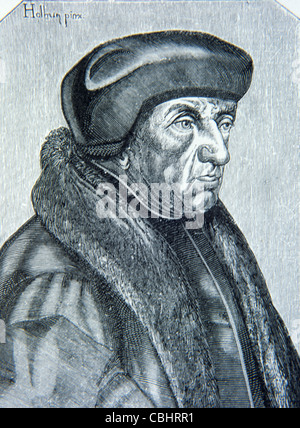 Erasmus, Desiderius Rotherodamus (1466-1536) écrivain néerlandais, spécialiste de la Renaissance et humaniste. Portrait par Hans Holbein le Jeune Banque D'Images