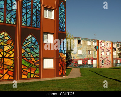 Les fresques de Bel Air,fresque,Trompe l'oeil,Peinture,mur,Chartres Eure-et-Loire, France Banque D'Images