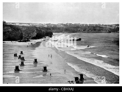 Newquay Cornwall station balnéaire port de pêche de l'Atlantique Nord de la capitale de l'Angleterre surf surf Plage de Fistral Beach vagues vague se casse Banque D'Images