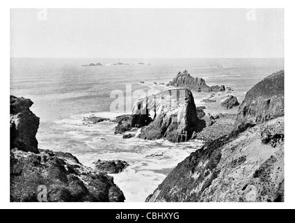 Des îlots rocheux drakkars Land's End Cornwall Royaume-uni électrique bas du bateau long l'autre Samuel Wyatt Shipwreck Angleterre Banque D'Images