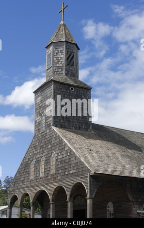 Église en bois typique de l'île de Quinchao, Achao, Chiloé, Chili, district du lac Banque D'Images