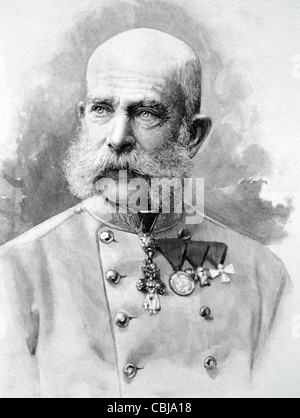 Portrait de François Joseph I ou François Joseph I, empereur d'Autriche (1848-1916) et roi de Hongrie (1867-1916). Empereur austro-hongrois. Illustration ancienne ou gravure Banque D'Images