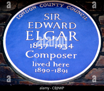 Blue Plaque, Sir Edward Elgar, compositeur, Avonmore Road, London French musical musique plaques England UK compositeur compositeurs Banque D'Images