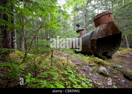 Vestige de tramway Chilkoot chaudière. Canyon City, ville fantôme. Chilkoot Trail. De l'Alaska. USA Banque D'Images