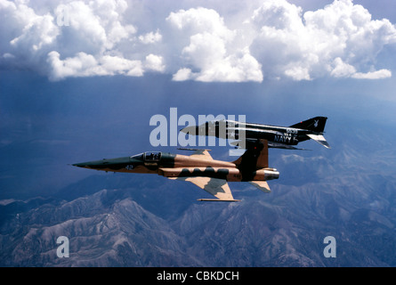 Un F-5 Tiger II et F-4 Phantom II lors d'un vol le développement de tactiques. Banque D'Images