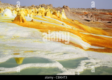 10 février 2008 - zone géothermique Dallol, saumure hot springs, dépression Danakil, l'Éthiopie. Banque D'Images