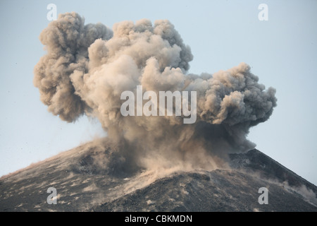 21 mai 2008 - nuage de cendres d'une forte éruption strombolienne / Vulcain d'Anak Krakatau volcan, le détroit de la sonde, Java, Indonésie. Banque D'Images