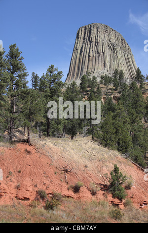 15 septembre 2009 - Devils Tower, une intrusion ignée monolithique ou laccolith faite de colonnes de porphyre de phonolite, Wyoming. Banque D'Images