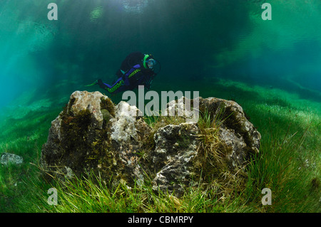 La plongée dans le lac Vert, Tragoess, Styrie, Autriche Banque D'Images