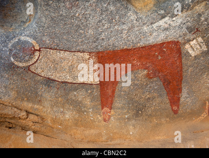 Laas Geel Rock Art des grottes, des peintures illustrant les vaches Somaliland Banque D'Images