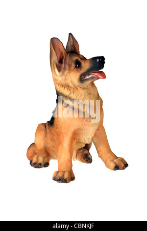 Figurine chien berger allemand over white with clipping path. Banque D'Images