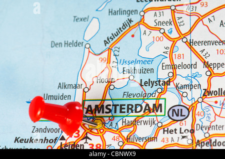 Amsterdam sur une carte Banque D'Images