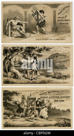 Circa 1890 Victorian les cartes commerciales pour le blé Bitters médecine brevet. Banque D'Images