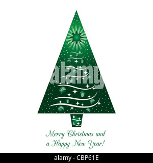 Arbre de Noël vert joyeux Noël et Bonne Année carte de voeux Banque D'Images