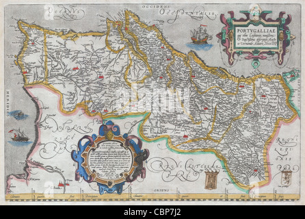 Ortelius 1579 Carte de Portugal ( Porvgalliae ) Banque D'Images